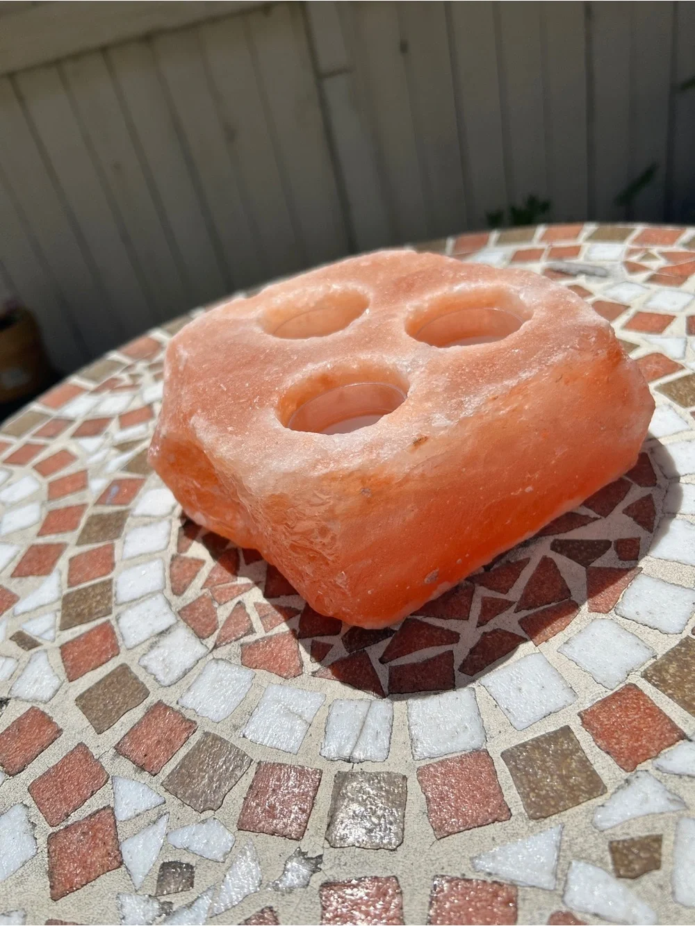 Himalayan Salt Tealight Holder - Orange Pink Block - Picture 1 of 4